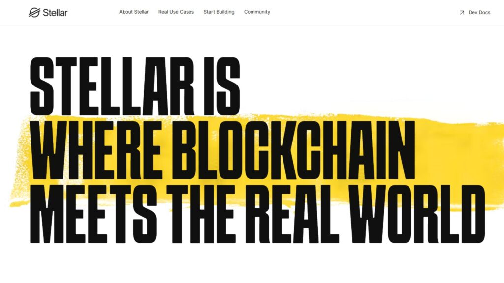 Giao diện trang chủ Stellar với khẩu hiệu Stellar is where blockchain meets the real world