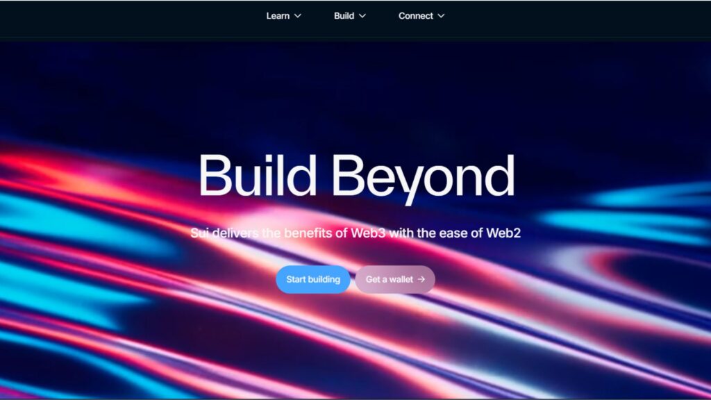 Giao diện trang chủ Sui Blockchain với khẩu hiệu “Build Beyond” – hướng đến phát triển Web3 dễ dàng như Web2.