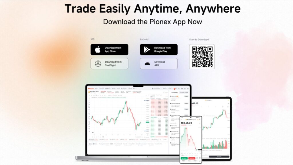Pionex có trên cả Appstore và CH Play Có giao diện dễ dùng, hỗ trợ cả hệ điều hành iOS và Android